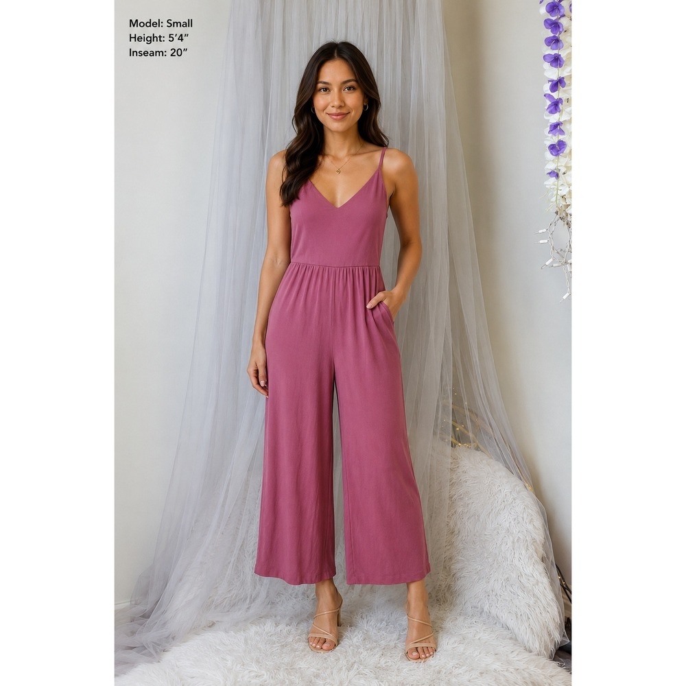 Y2K Wide Leg‎ Vacation Romper Jumpsuit Mulberry Size S Resortwear Casual Party